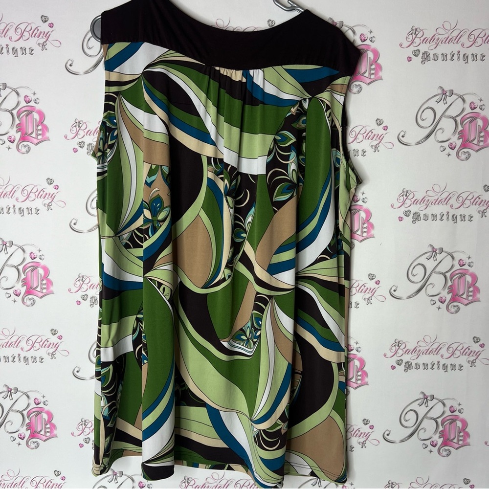 Yellow hat fashion tank top blouse swirl groovy Stylish Multicolor Women's Top - Picture 2 of 5